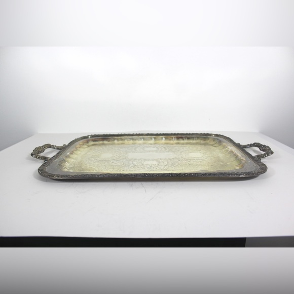 Large Butler’s Tray Silver Plated Rectangular Flower Detail Platter Vintage - Picture 6 of 9